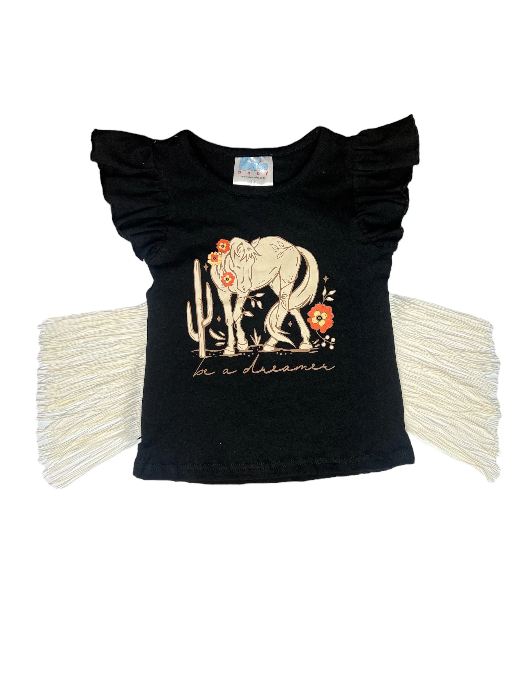 Black Be a Dreamer Fringe Shirt (2T-5T)