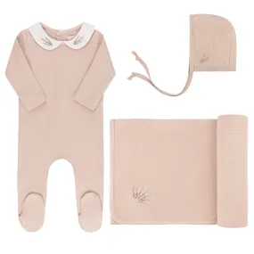 Ely's & Co Pink Heather Embroiderd Collar Layette Set