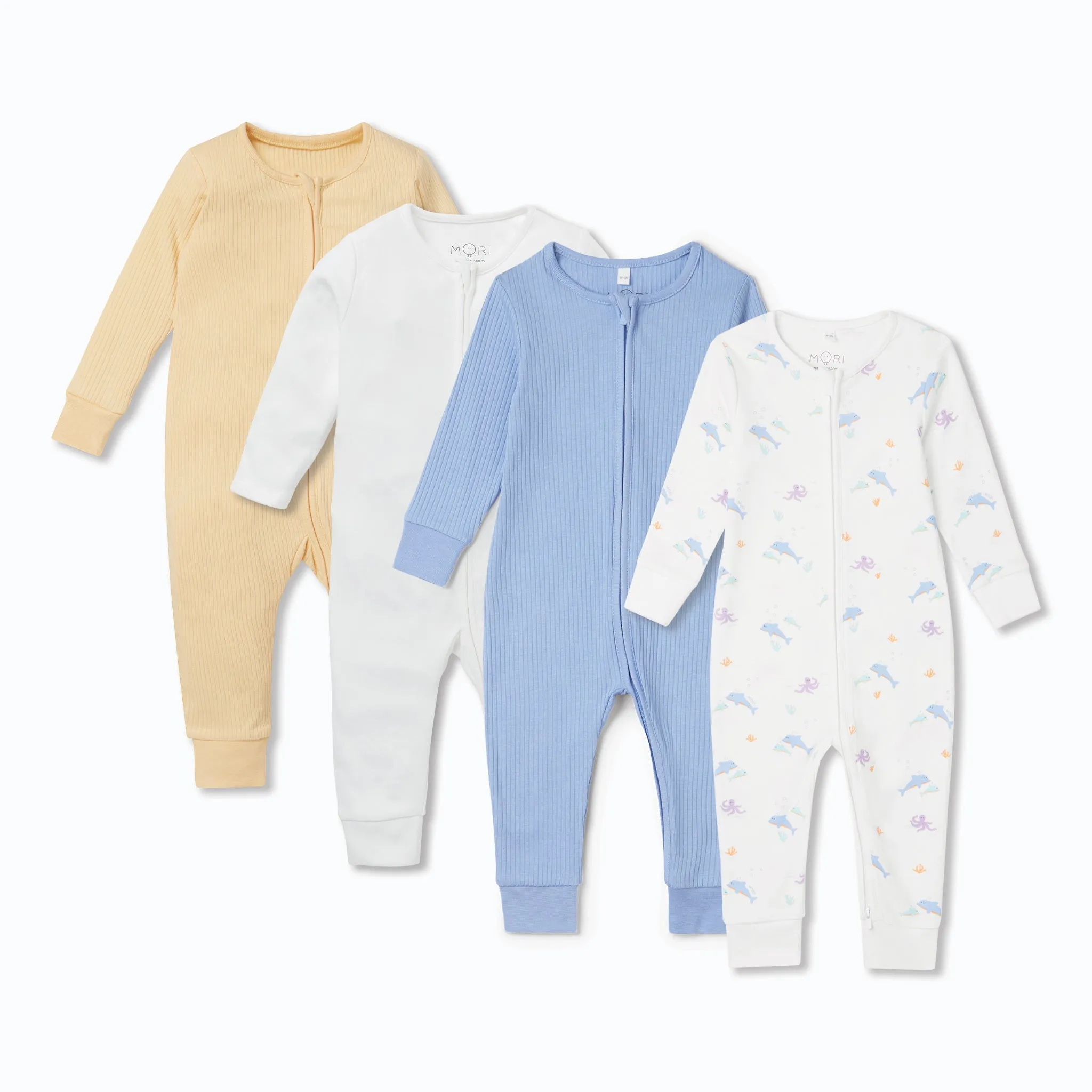Ribbed & Signature Clever Zip Sleepsuit 4 Pack