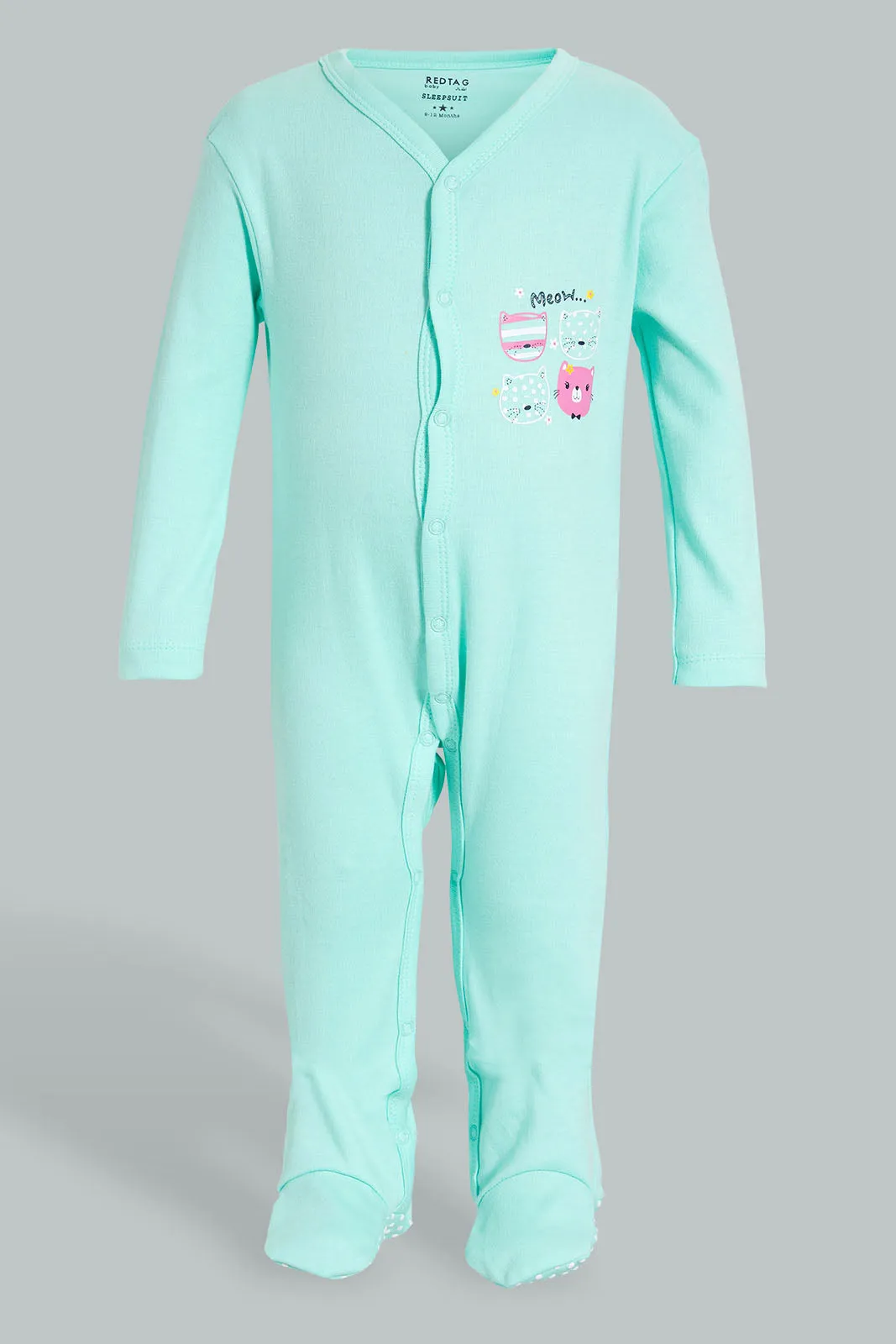 White And Mint Printed Sleepsuit Set (3 Piece)